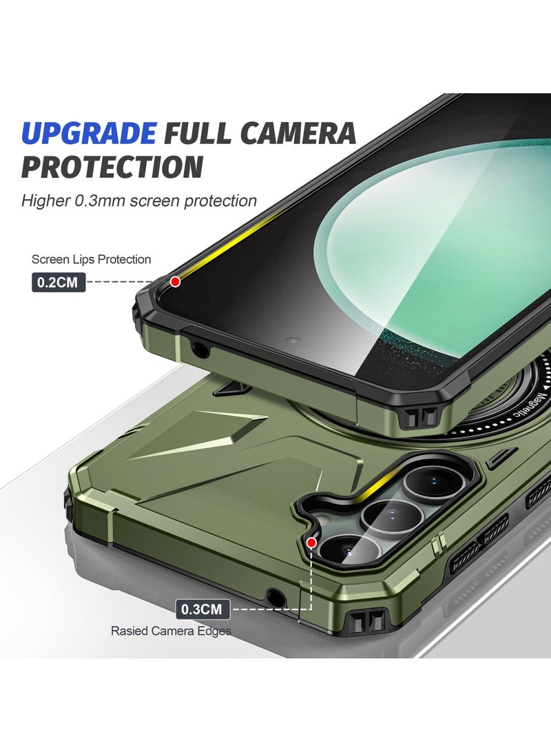 جولدن ماسك لهاتف سامسونج جالاكسي اية 14/ اية 14 5جى (Samsung Galaxy A14/A14 5G) جراب هاتف مغناطيسية مقاومة للصدمات من ماج سيف مع حامل حلقي - (أخضر غامق) - Image 4