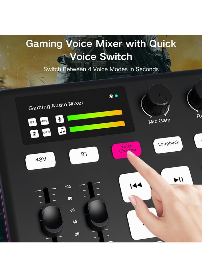 Brinaoki - Bluetooth Live Sound Card Portable Audio Sound Mixer Board For Live Streaming Podcast Microphone Sound Card With Multiple Sound Effects Audio Interface With Dj Mixer (black) - Image 1