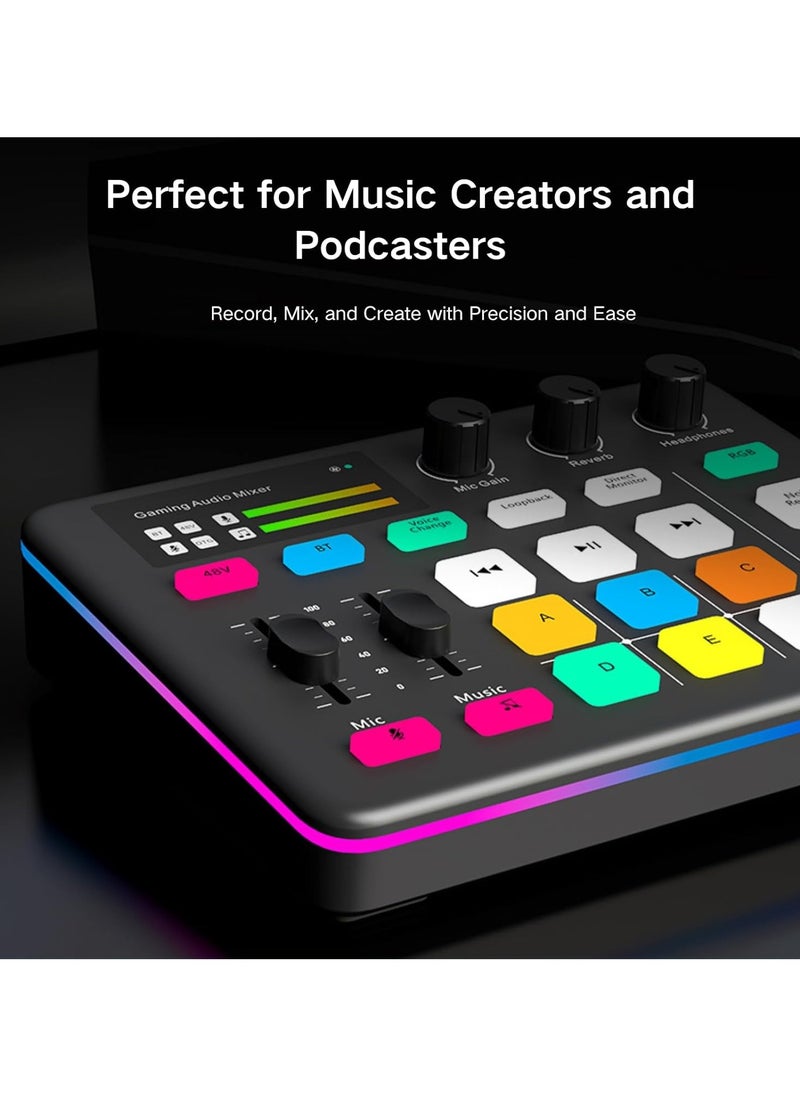 Brinaoki - Bluetooth Live Sound Card Portable Audio Sound Mixer Board For Live Streaming Podcast Microphone Sound Card With Multiple Sound Effects Audio Interface With Dj Mixer (black) - Image 1