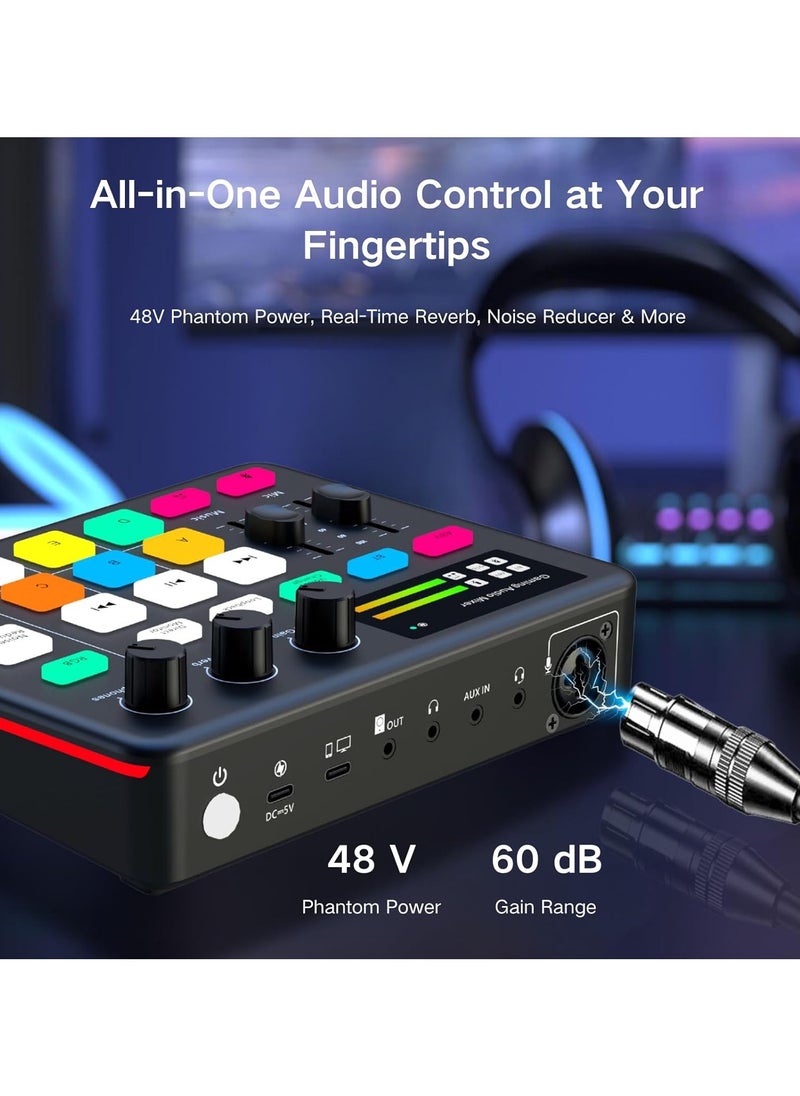 Brinaoki - Bluetooth Live Sound Card Portable Audio Sound Mixer Board For Live Streaming Podcast Microphone Sound Card With Multiple Sound Effects Audio Interface With Dj Mixer (black) - Image 1