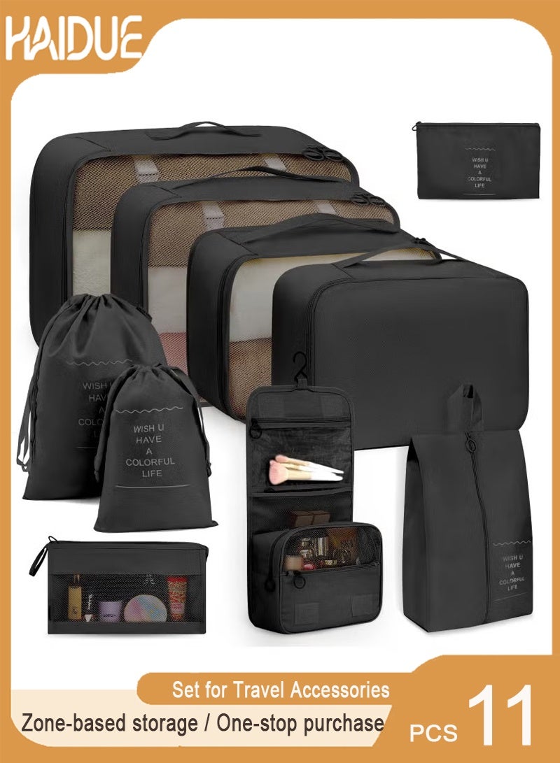 11 Set Packing Cubes for Suitcases, Travel Essentials for Carry on, Luggage Organizer Bags Set for Travel Accessories,Black