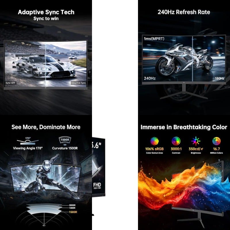 جينيريك شاشة ألعاب منحنية جينيريك 24 بوصة H24s17p 240Hz FHD