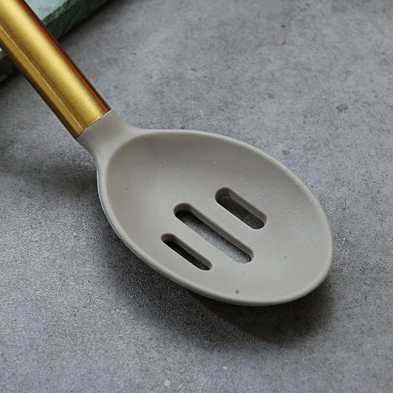 Berglander Non-stick Silicone Slotted Spoon, Titanium Gold Plated Handle, Basting Spoon, Dishwasher Safe, Easy to Clean - Image 4