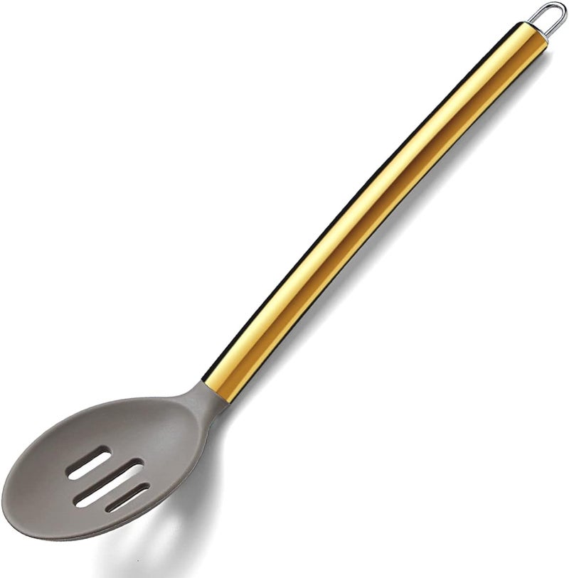 Berglander Non-stick Silicone Slotted Spoon, Titanium Gold Plated Handle, Basting Spoon, Dishwasher Safe, Easy to Clean - Image 1