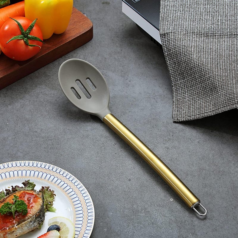 Berglander Non-stick Silicone Slotted Spoon, Titanium Gold Plated Handle, Basting Spoon, Dishwasher Safe, Easy to Clean - Image 2