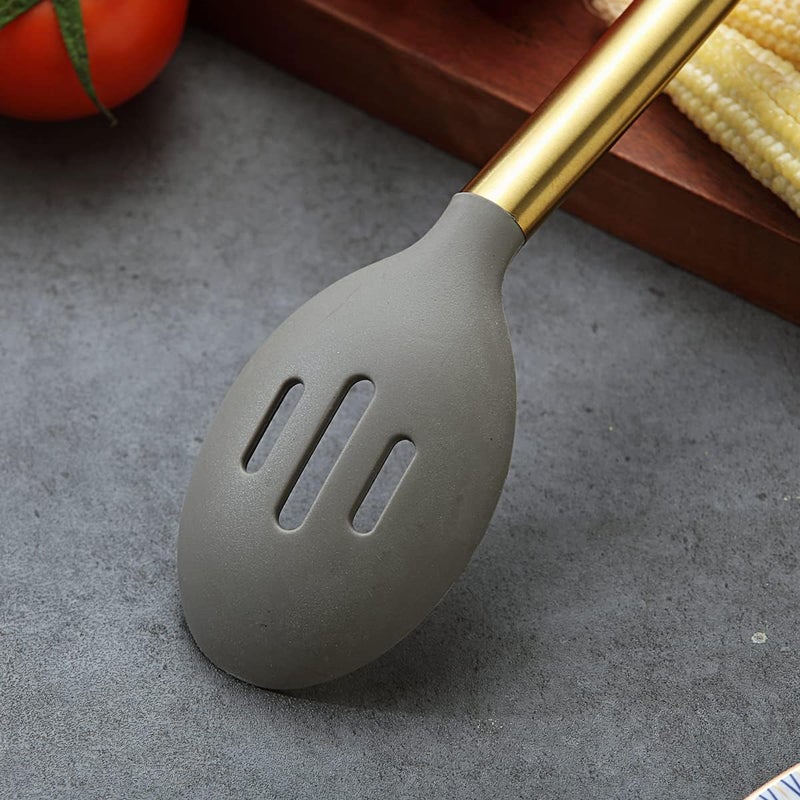 Berglander Non-stick Silicone Slotted Spoon, Titanium Gold Plated Handle, Basting Spoon, Dishwasher Safe, Easy to Clean - Image 5