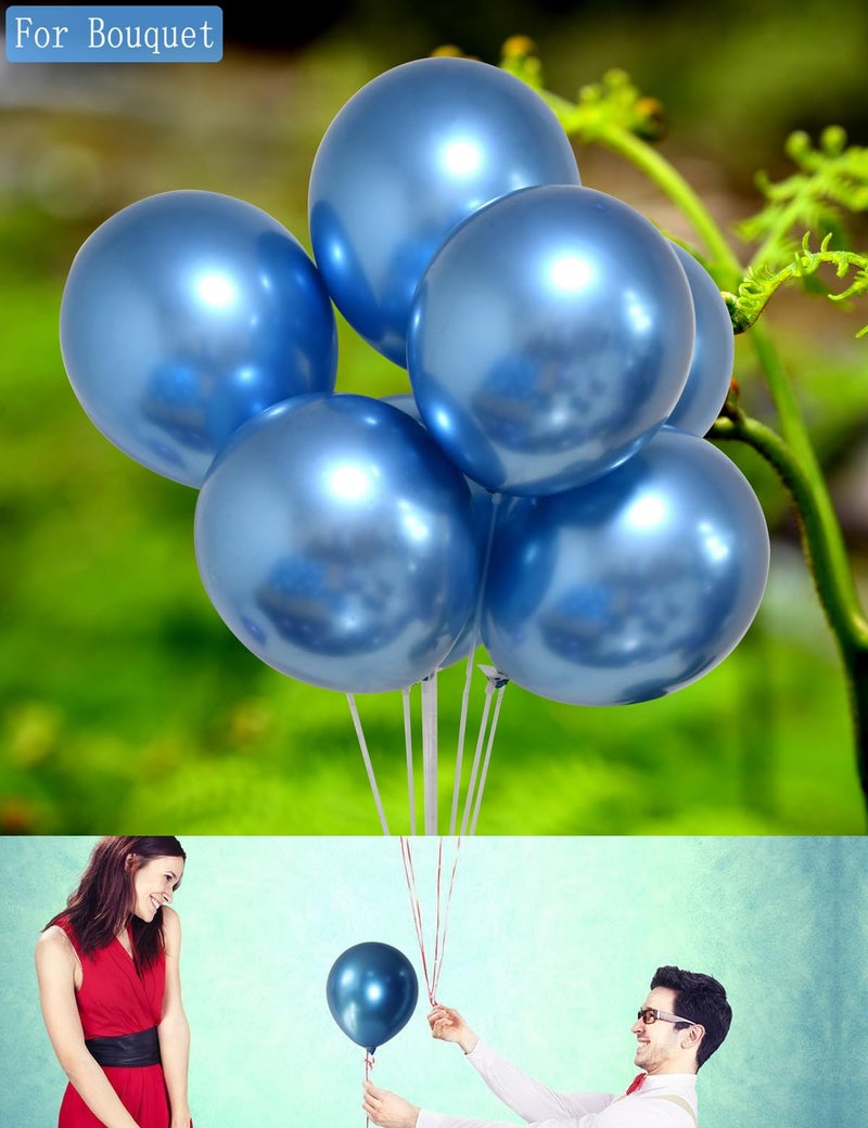 MEBAY Chrome Metallic Blue Balloons 12 inch, 100 Pcs Latex Shiny Balloons for Graduation Halloween Wedding Birthday Baby Shower Christmas Party Decoration - Image 3
