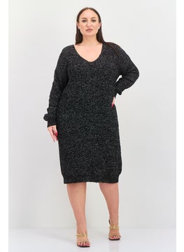 Black Tape Women Plus Size Knitted Sweater Dress, Black  - Image 1