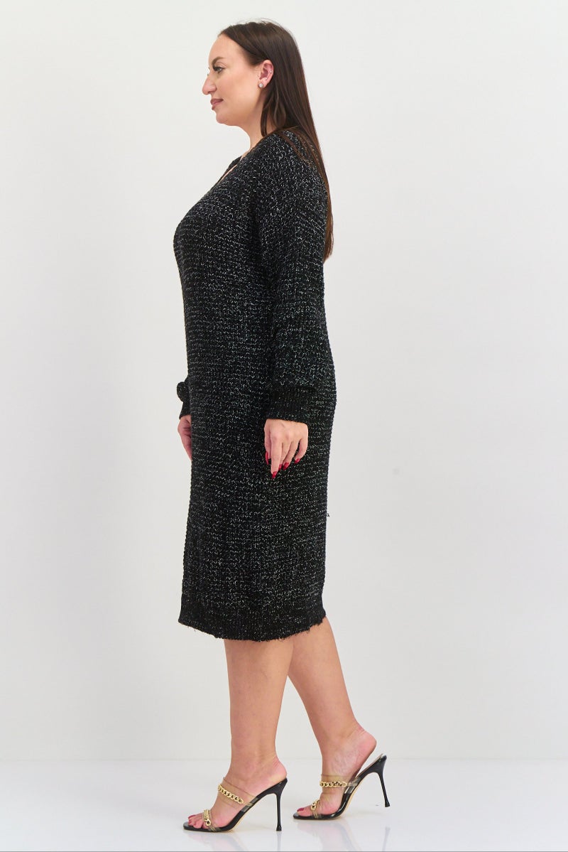 Black Tape Women Plus Size Knitted Sweater Dress, Black  - Image 4