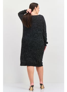 Black Tape Women Plus Size Knitted Sweater Dress, Black  - Image 3