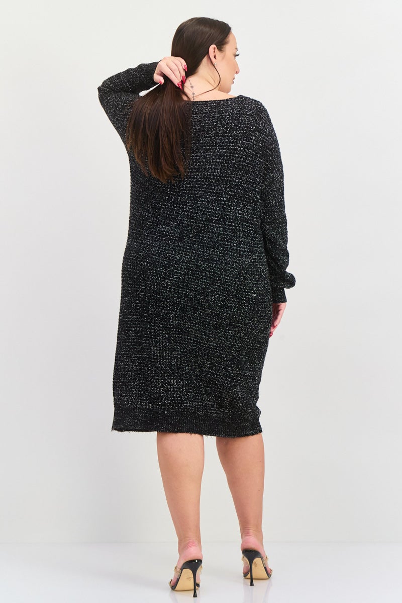 Black Tape Women Plus Size Knitted Sweater Dress, Black  - Image 3