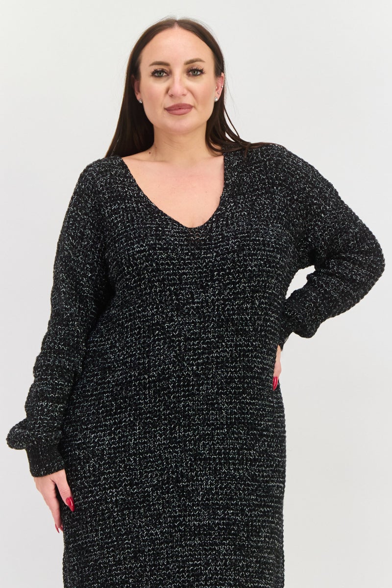 Black Tape Women Plus Size Knitted Sweater Dress, Black  - Image 2