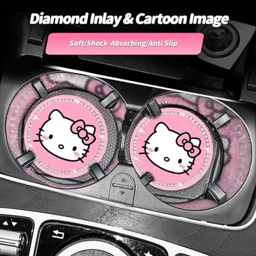 ELEFOCUS 2PCS Cute Kitty Cup Holder Coasters, Black Silicone Anti-Slip Car Coasters,Car Cup Pads,Universal 2.75 Inch - Image 2
