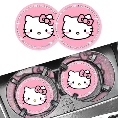 ELEFOCUS 2PCS Cute Kitty Cup Holder Coasters, Black Silicone Anti-Slip Car Coasters,Car Cup Pads,Universal 2.75 Inch - Image 1
