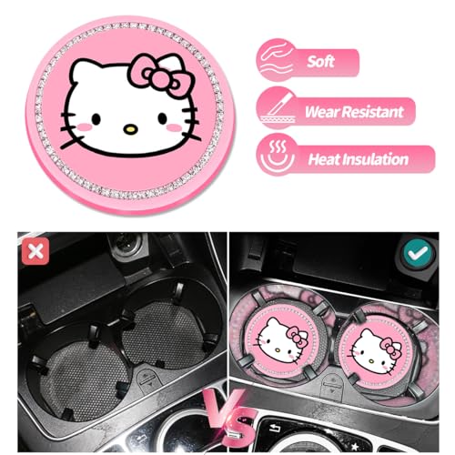 ELEFOCUS 2PCS Cute Kitty Cup Holder Coasters, Black Silicone Anti-Slip Car Coasters,Car Cup Pads,Universal 2.75 Inch - Image 4