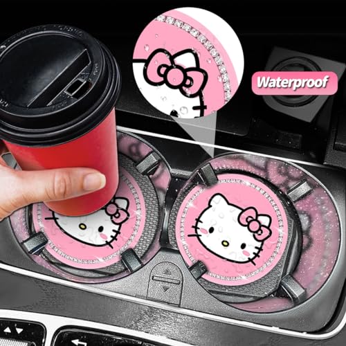 ELEFOCUS 2PCS Cute Kitty Cup Holder Coasters, Black Silicone Anti-Slip Car Coasters,Car Cup Pads,Universal 2.75 Inch - Image 5