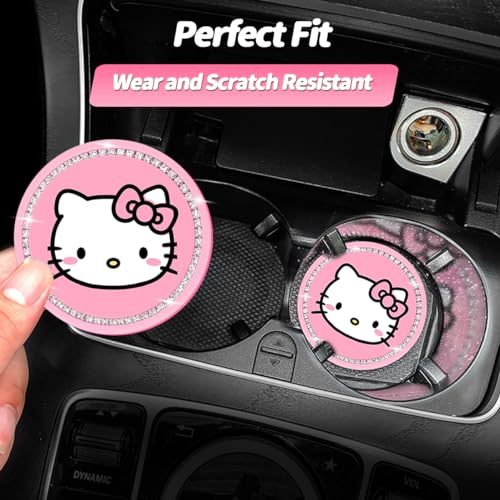 ELEFOCUS 2PCS Cute Kitty Cup Holder Coasters, Black Silicone Anti-Slip Car Coasters,Car Cup Pads,Universal 2.75 Inch - Image 3