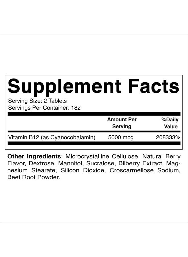 Vitamatic Vitamin B12 5000 mcg per Serving Fast Dissolve 365 Tablets - Berry Flavor - Supports Energy Metabolism - Image 2