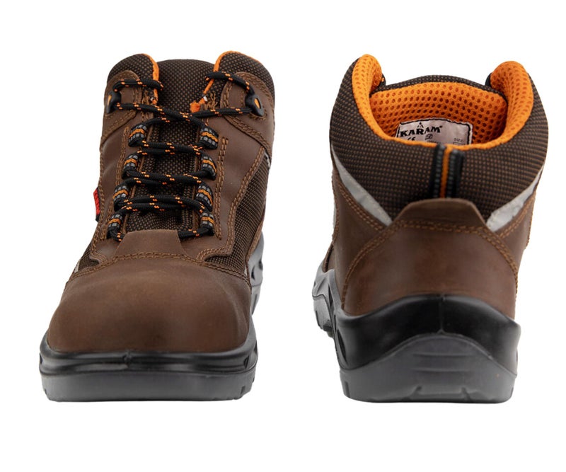 Karam FS65 Brown Leather Safety Shoes for Men with Orange Lining | Double Density with Steel Toe | Antistatic, Antislip, Oil & Heat Resistant | Size-12 - Image 2