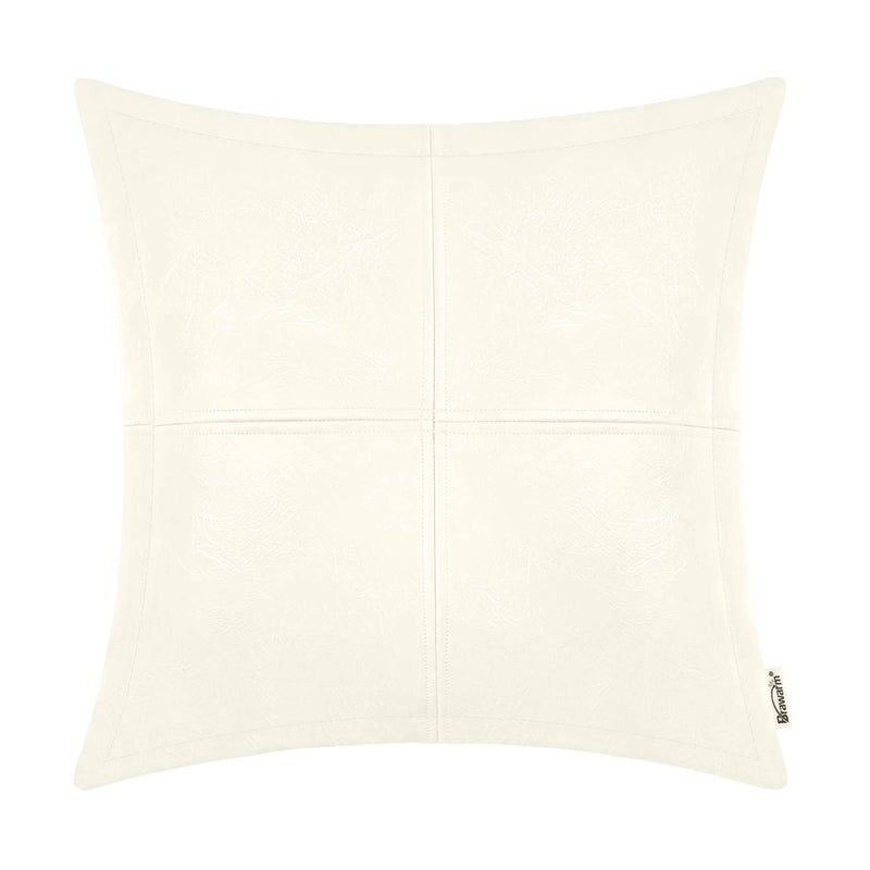 BRAWARM BRAWARM Cream Leather Throw Pillow 20 X 20 Inches  Faux Leather Pillow Cover with Piping  Hand Stitched Leather Decorative Throw Pillow Covers for Couch Sofa Bed Living Room Garden - Image 1