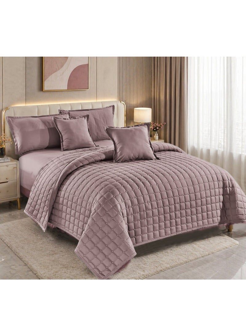 Moon King Size Summer Quilted Bedspread Set | 6 Pieces | Luxury Padded Comforter 230×250 cm | Fitted Sheet 200×200+35 cm - Image 2
