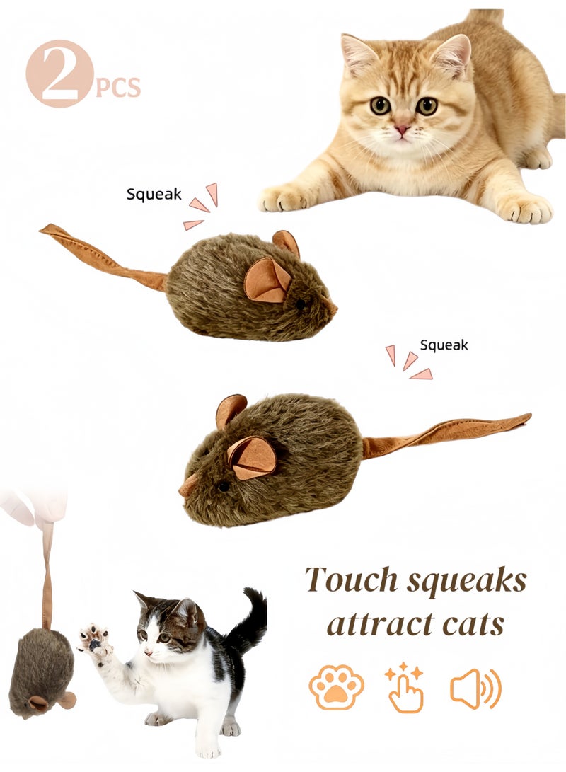 2pcs Interactive Cat Toy With Sound, Simulation Voice, Squeaking Mouse Cat Toy, Cat Toy Pet Teeth Cleaning, Teasing Cat toy, No Battery Realistic Sound Anxiety Relief Durable Bite-resistant - Image 1