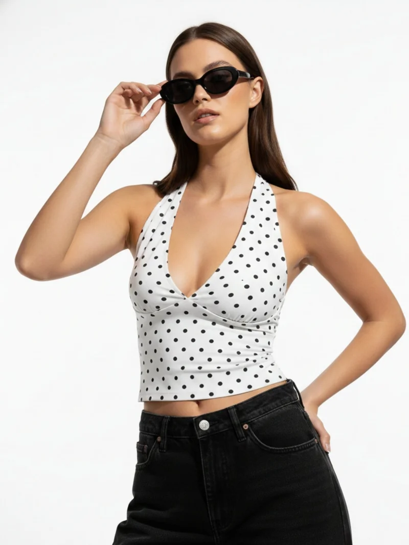 Outzidr  White Halter Neck Printed Tank for Women | Best Price UAE