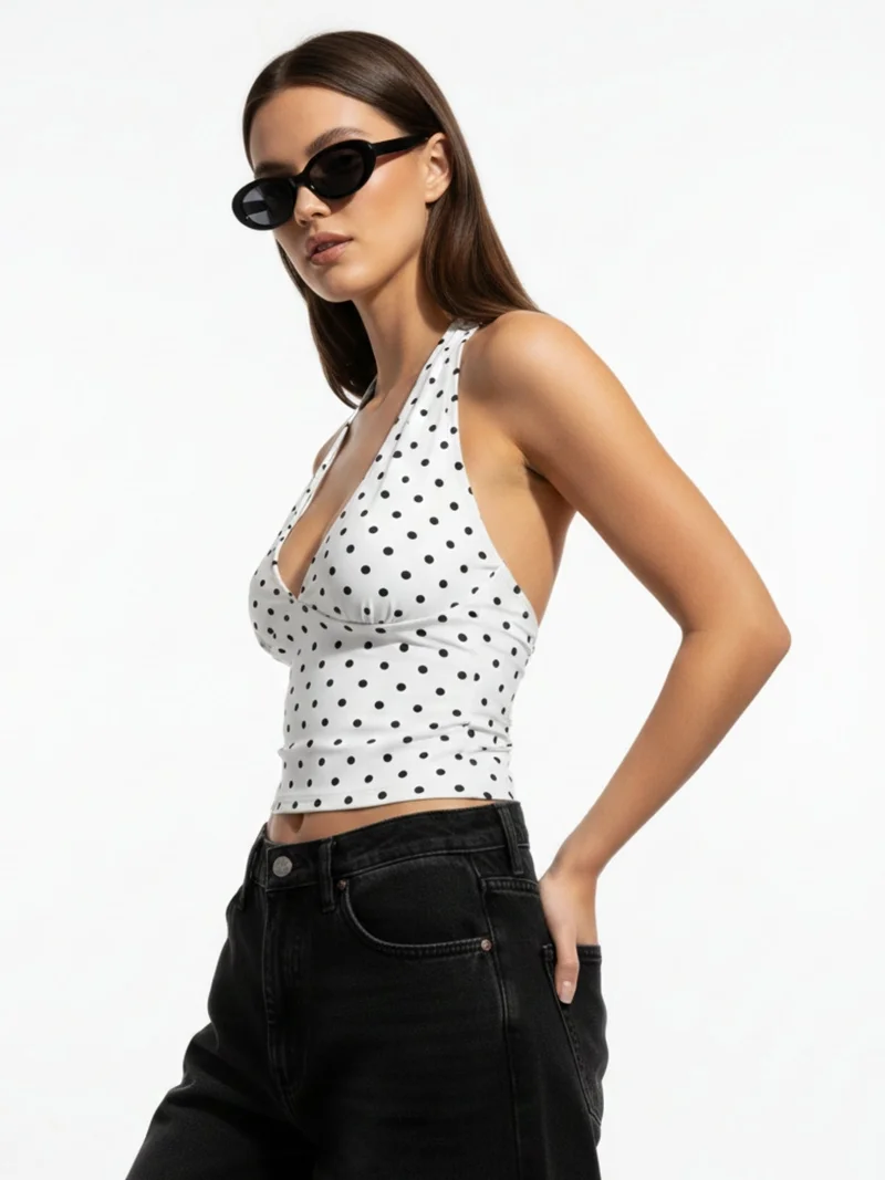 Outzidr  White Halter Neck Printed Tank for Women | Best Price UAE