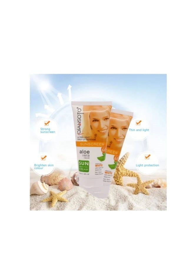 QIANSOTO Sunscreen cream with natural aloe vera, suitable for sensitive skin, with a sun protection factor of 60, 100 grams  - Image 2