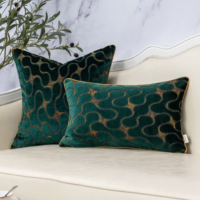 Yangest Green Square Throw Pillow Cover Wavy Velvet Cushion Cover Modern Zippered Pillowcase for Sofa Couch Bedroom Living Room Chair, 18 x 18 Inch - Image 5