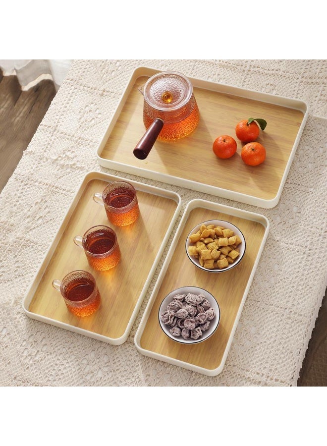 Bukela Set of 3 Melamine Trays for Serving Tea and Coffee Rectangular Serving Platter Set, Food Serving Trays for Party Entertaining(Wood color) - Image 1
