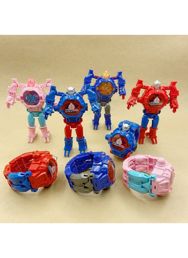 Generic - Projection Ultraman Avengers League Of Legends Transformation Light Electronic Deformation Watch Children's Watch Toys Gifts-Color:3025 Blue Ultraman Transformation [24 Picture Projection + Time] - Image 1
