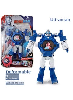 Projection Ultraman Avengers League Of Legends Transformation Light Electronic Deformation Watch Children's Watch Toys Gifts-Color:3025 Blue Ultraman Transformation [24 Picture Projection + Time]