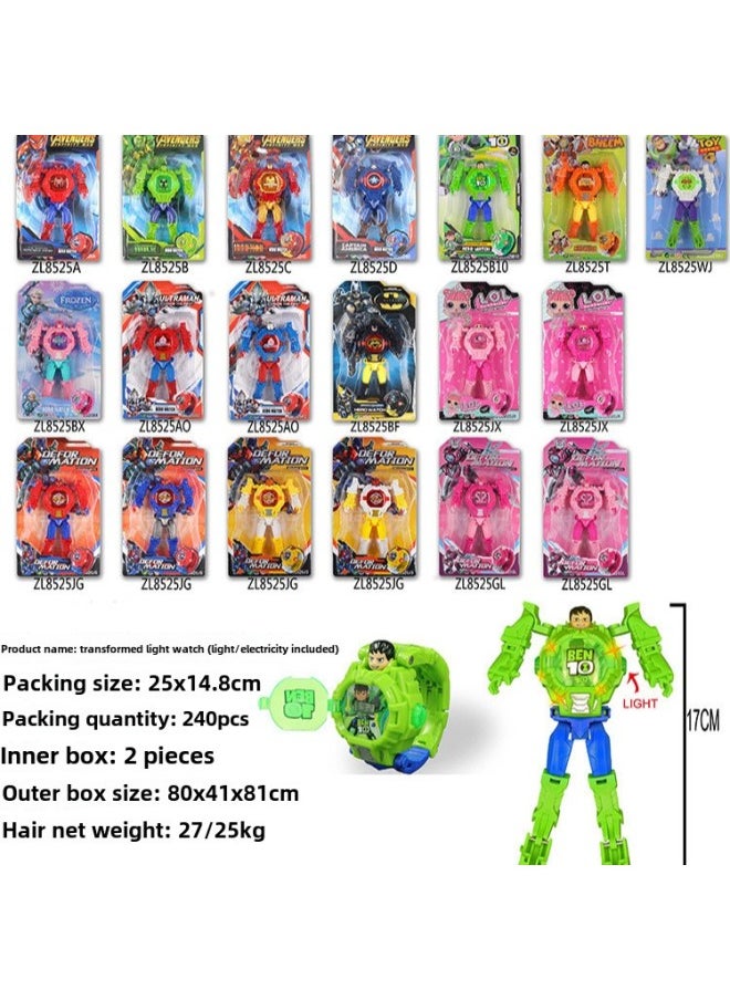 Generic - Projection Ultraman Avengers League Of Legends Transformation Light Electronic Deformation Watch Children's Watch Toys Gifts-Color:3025 Blue Ultraman Transformation [24 Picture Projection + Time] - Image 1