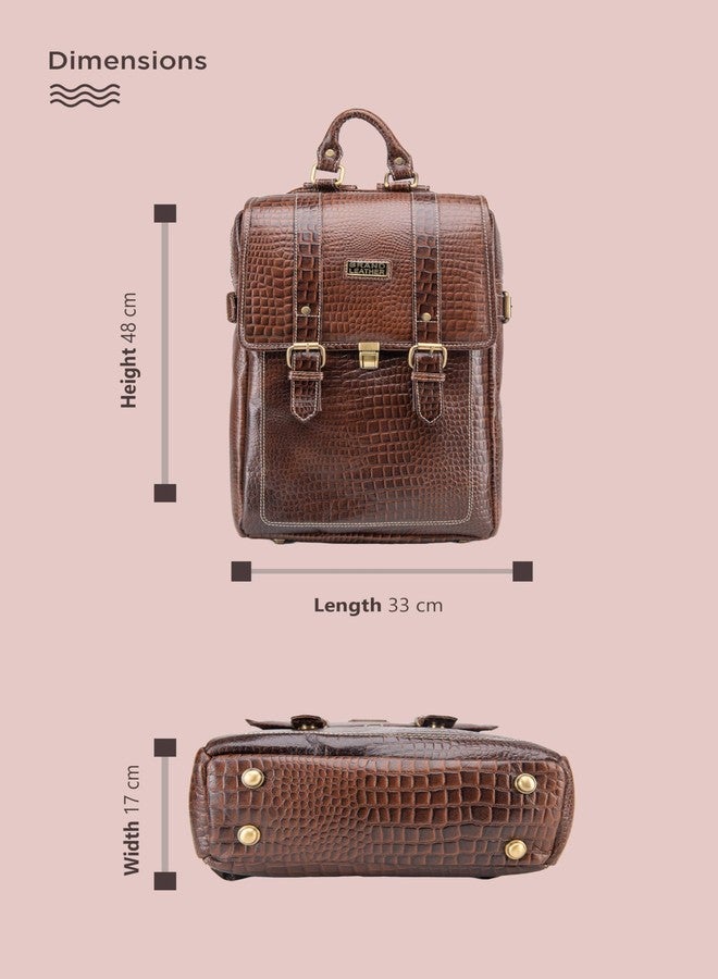 BRAND LEATHER Genuine Leather 15.6 Inch Laptop Backpack For Use Office|Travel|Scahool|College Unisex (CROCO TAN) - Image 3