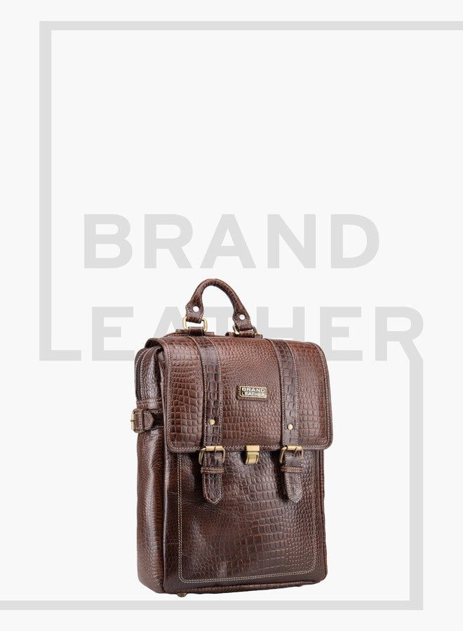 BRAND LEATHER Genuine Leather 15.6 Inch Laptop Backpack For Use Office|Travel|Scahool|College Unisex (CROCO TAN) - Image 5