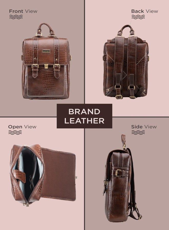 BRAND LEATHER Genuine Leather 15.6 Inch Laptop Backpack For Use Office|Travel|Scahool|College Unisex (CROCO TAN) - Image 2