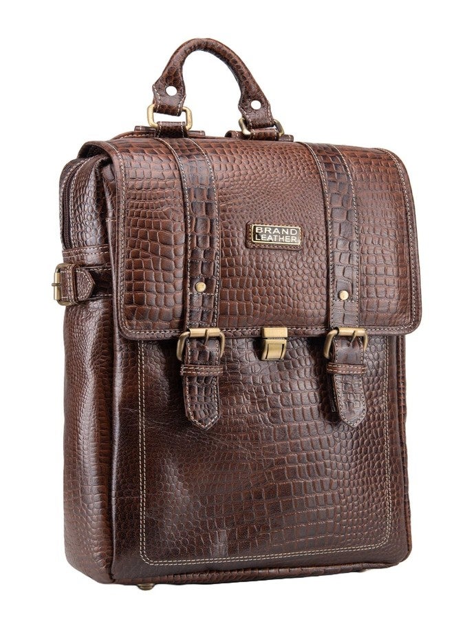 BRAND LEATHER Genuine Leather 15.6 Inch Laptop Backpack For Use Office|Travel|Scahool|College Unisex (CROCO TAN) - Image 1
