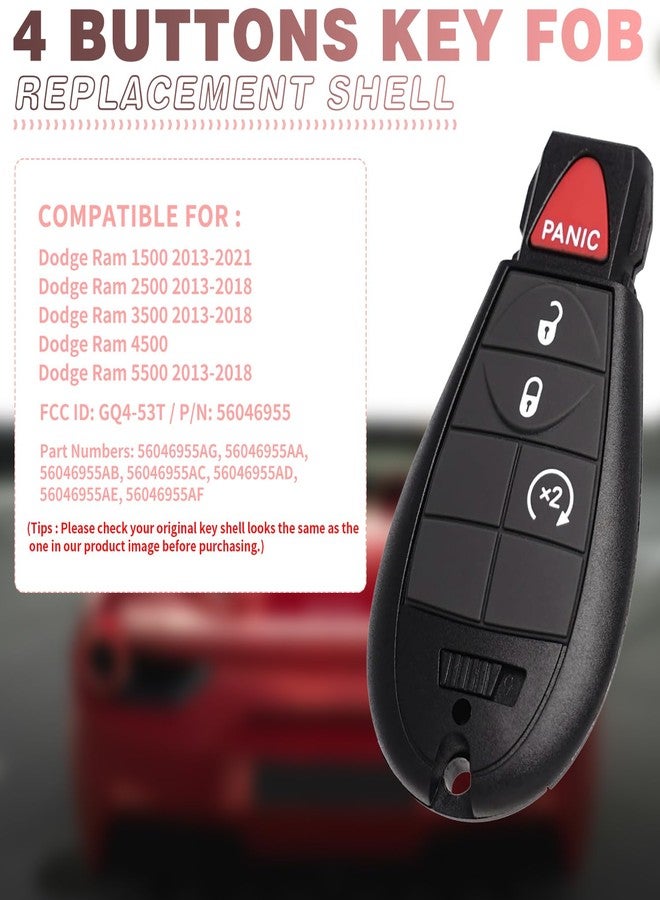 JJCHQ Key Fob Case Replacement for Dodge Ram 1500 2500 3500 4500 5500 2013 2014 2015 2016 2017 2018 2019 2020 2021 GQ4-53T 56046955 Pickup Truck 4 Button Keyless Entry Remote Control Car Key Fob Shell Cover - Image 3
