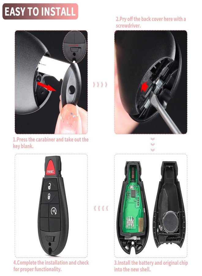 JJCHQ Key Fob Case Replacement for Dodge Ram 1500 2500 3500 4500 5500 2013 2014 2015 2016 2017 2018 2019 2020 2021 GQ4-53T 56046955 Pickup Truck 4 Button Keyless Entry Remote Control Car Key Fob Shell Cover - Image 5