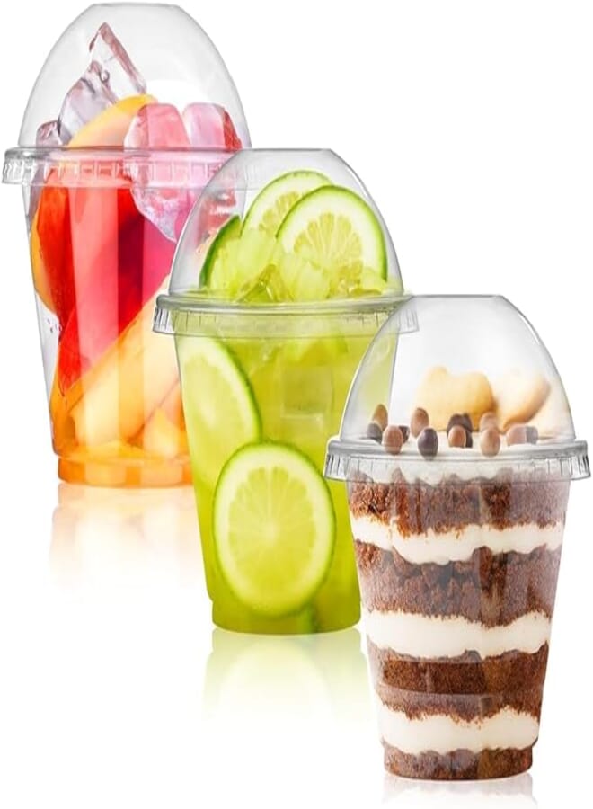 BALDCC 9 oz Clear Fruit Cups with Dome Lids, 50 Pack - Disposable, BPA Free, Perfect for Parties, Weddings, Family Gatherings