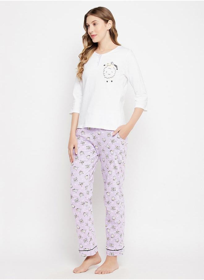 Clovia Cotton Sheep Print Top & Pyjama Set by Styli  - Image 3