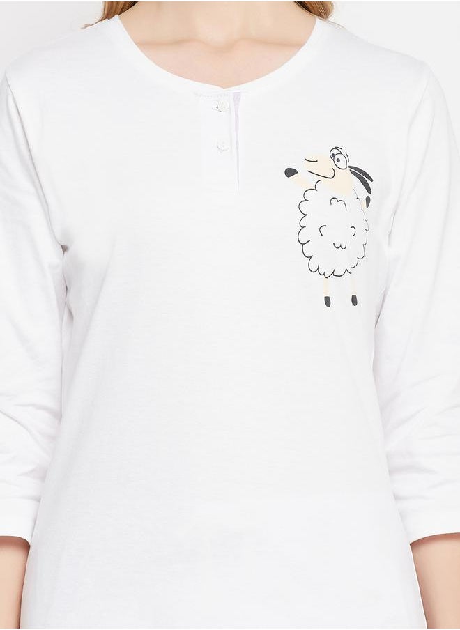 Clovia - Cotton Sheep Print Top & Pyjama Set by Styli - Image 1