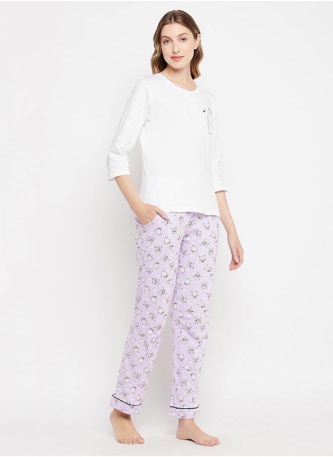 Clovia Cotton Sheep Print Top & Pyjama Set by Styli  - Image 4