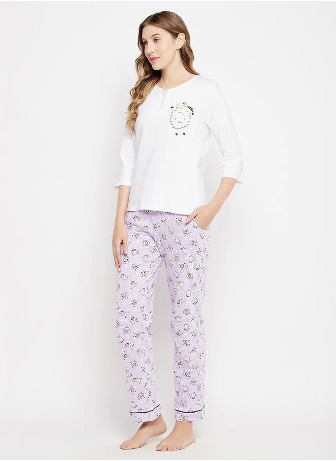 Clovia Cotton Sheep Print Top & Pyjama Set by Styli