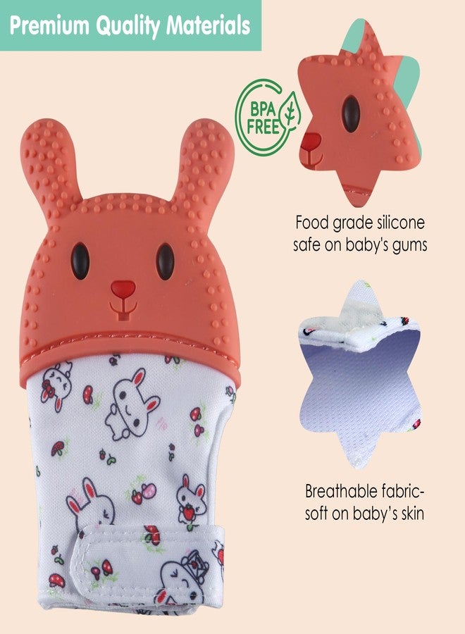 BabyMoo Orange Silicone Teething Mitten Soothing Infant Teething Mitten Glove With Adjustable Strap,Crinkle Sound&Textured Silicone To Soothe Sore&Swollen Gums Age 3 Months And Up - Image 3