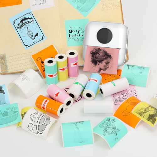 HuiJuKeJi 9 Rolls Mini Printer Sticker Paper,Thermal Self-Adhesive Paper 57 * 25mm,3 Rolls of White &6 Rolls of Colour Paper for Pocket Inkless Portable Bluetooth Printer to Print Photo,Note - Image 5