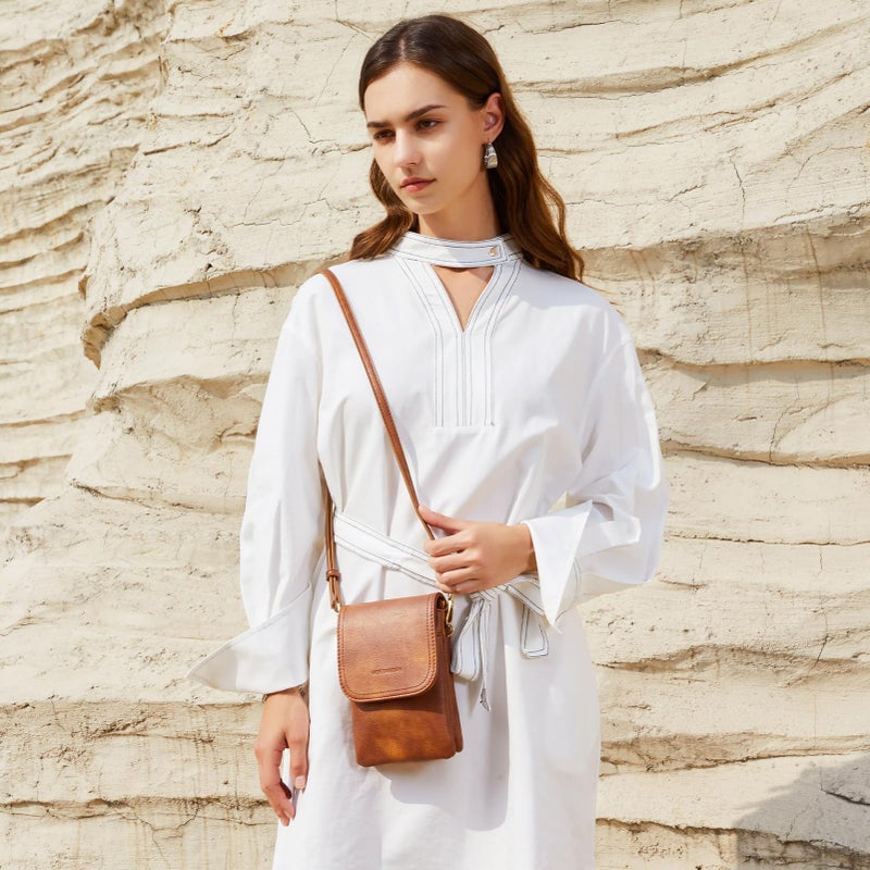 BOSTANTEN Vegan Leather Small Crossbody Bags for Women Designer Cell Phone Bag Wallet Purses Adjustable Strap Retro Brown - Image 2