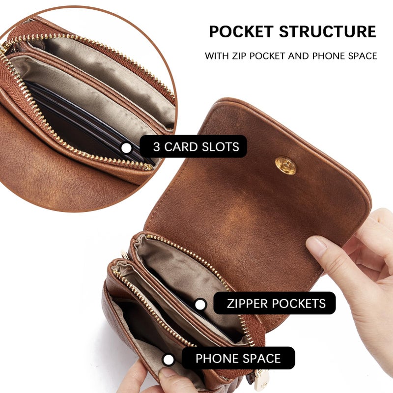 BOSTANTEN Vegan Leather Small Crossbody Bags for Women Designer Cell Phone Bag Wallet Purses Adjustable Strap Retro Brown - Image 3