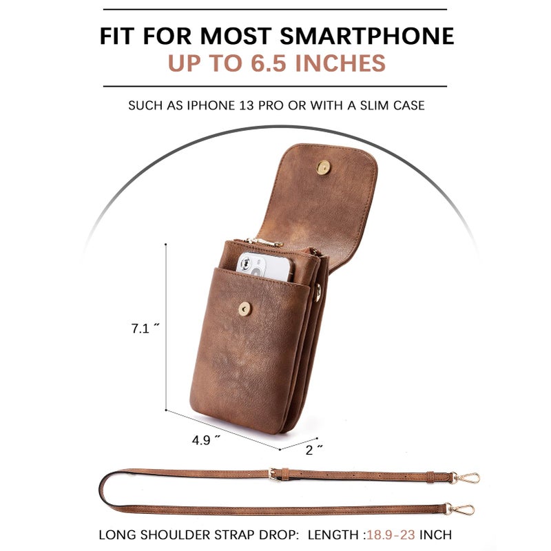 BOSTANTEN Vegan Leather Small Crossbody Bags for Women Designer Cell Phone Bag Wallet Purses Adjustable Strap Retro Brown - Image 5